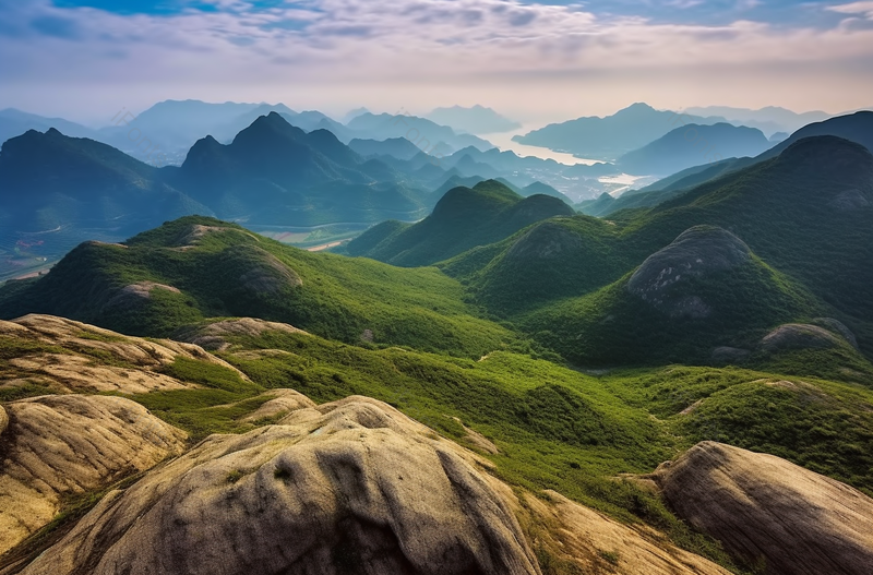绿色春天山顶岩石风景,高清,摄影图,摄影图片,图片大全,摄影图免费下载